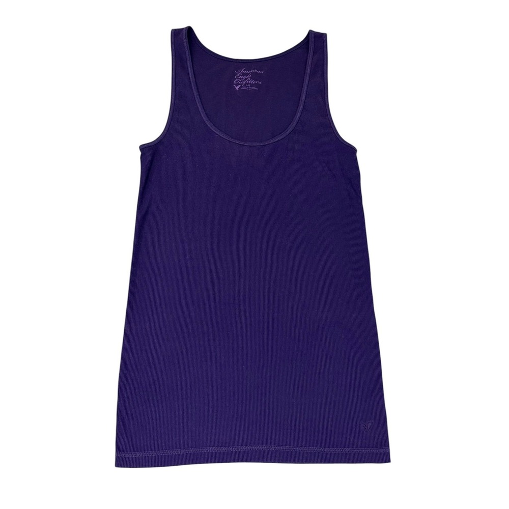 Y2K American Eagle Women's Purple Ribbed‎ Tank Top Long Elena Bella Vintage